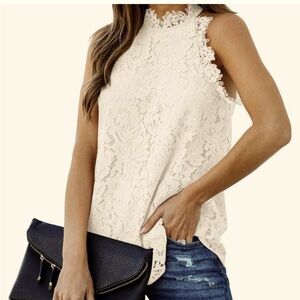 BerryYou shirt - cream lace crochet hollow out tank top